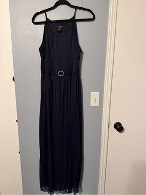 Alexa B  Navy Sparkle Maxi Dress with Decorative Belt